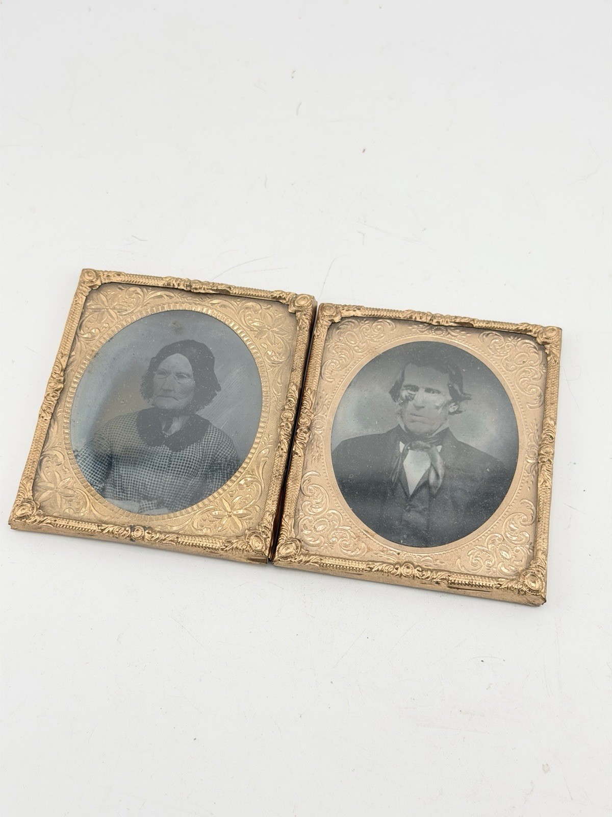 Antique Victorian Ruby Ambrotype Married Couple Pair Brass Mats c1850s–60s