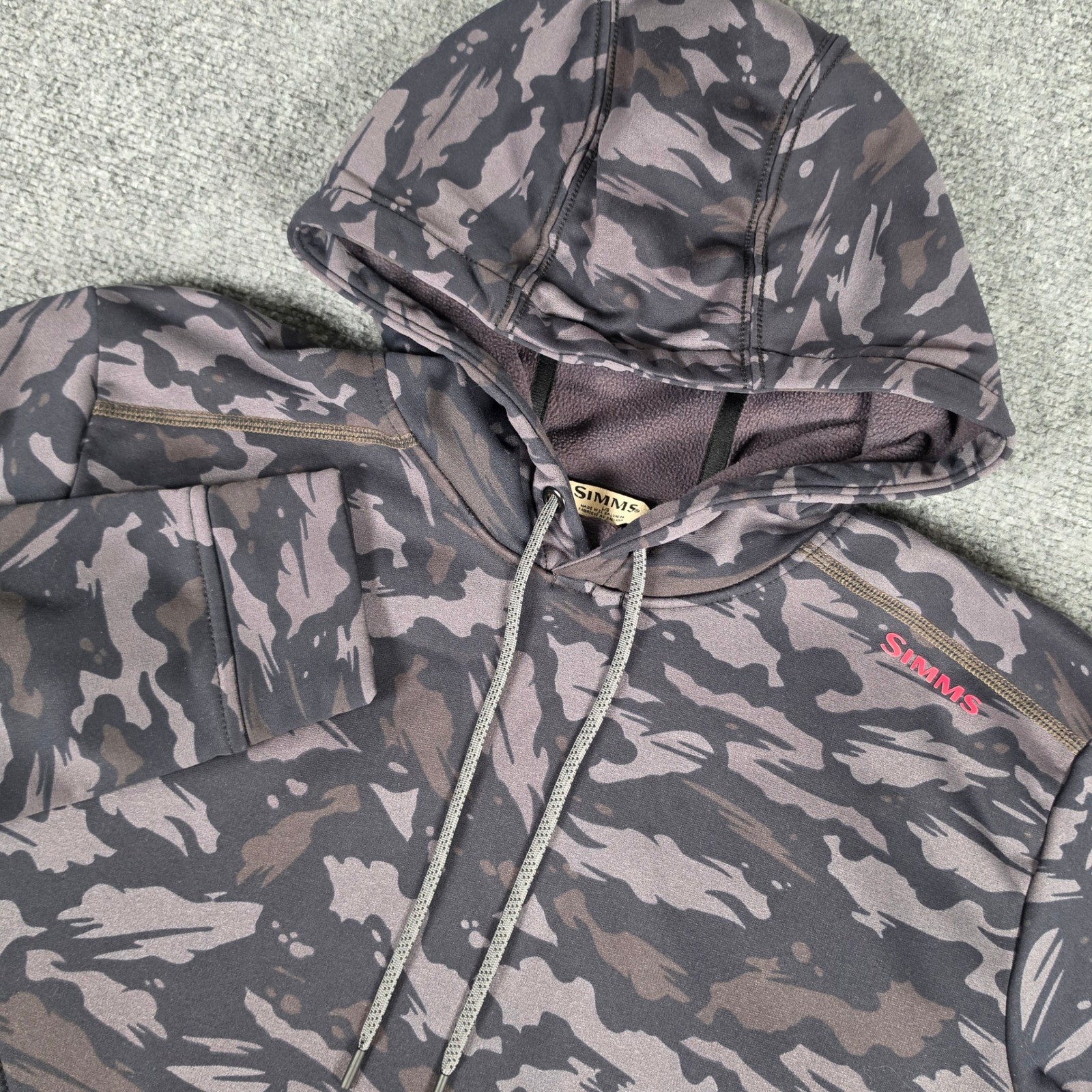 Simms CX Hoodie Hoody Mens L Gray Camo Fleece Lined Performance Pullover Simms CX Hoodie Hoody Mens L Gray Camo Fleece Lined Performance Pullover