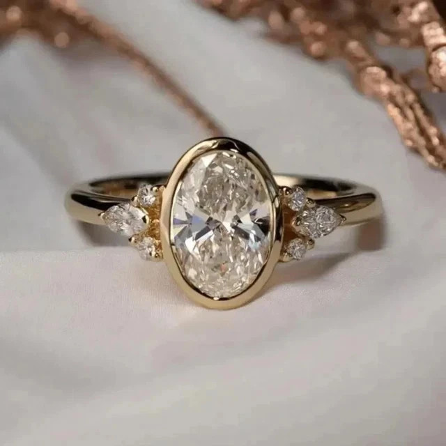 2 Ct Oval Cut Moissanite  Wedding Engagement Ring 14K Yellow Gold Finish