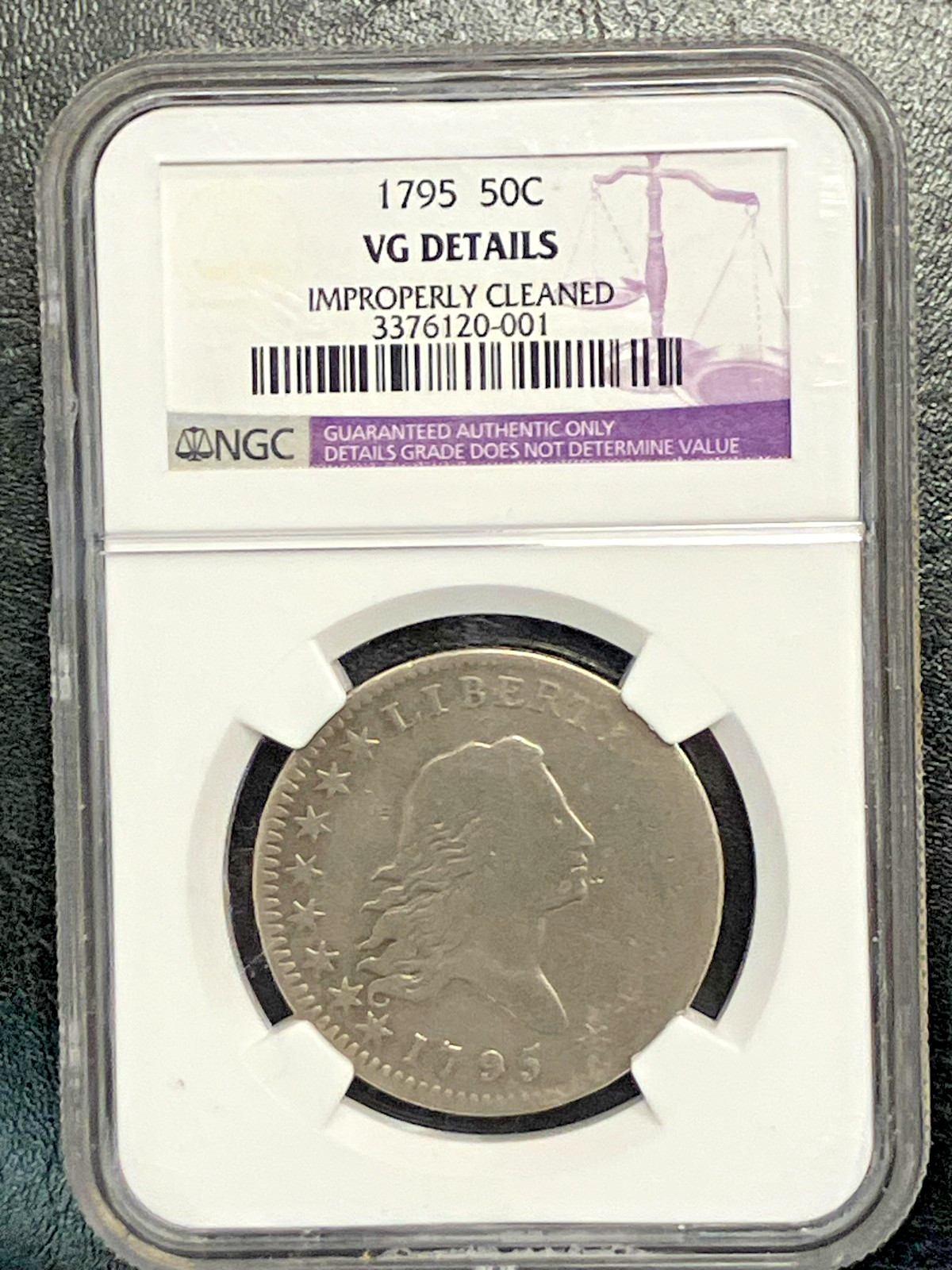 1795 FLOWING HAIR HALF DOLLAR NGC VG DETAILS CLEANED BIN 