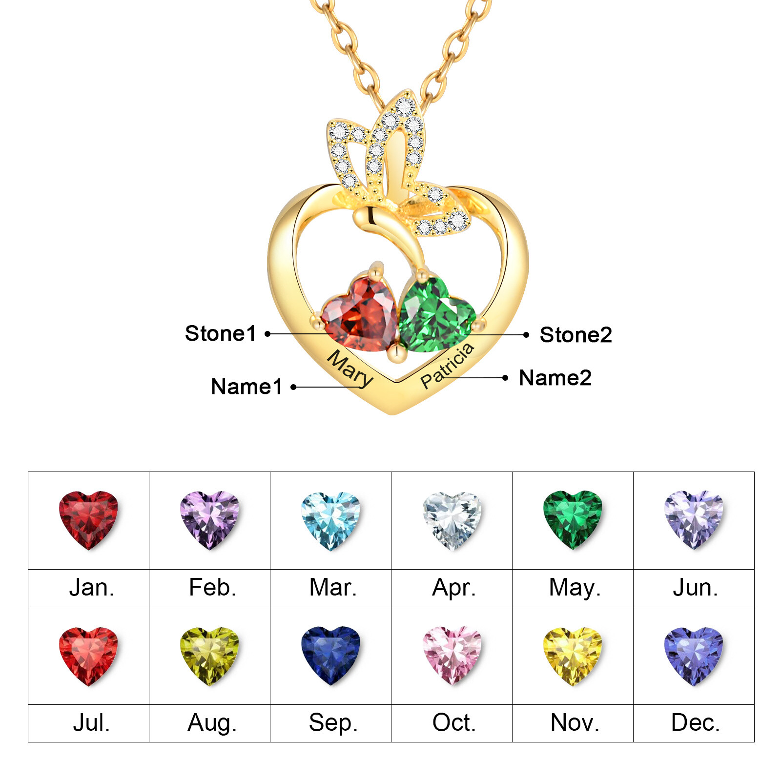 VNOX Personalized Name Necklace Drop Birthstone Heart Pendant Gift for Women