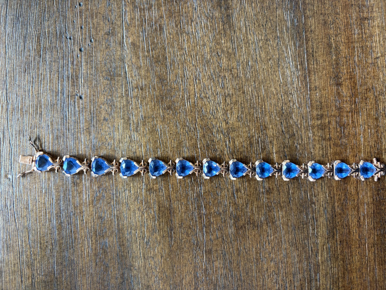 Vintage 925 Sterling Silver Rose Gold Plated Trillion Cut Blue Topaz Tanzanite T