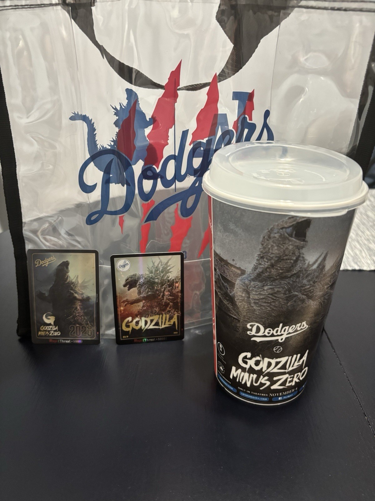 Dodgers Godzilla Minus Zero Promo Lot 2 Cards (2026), Tote & Cup 9/24/26