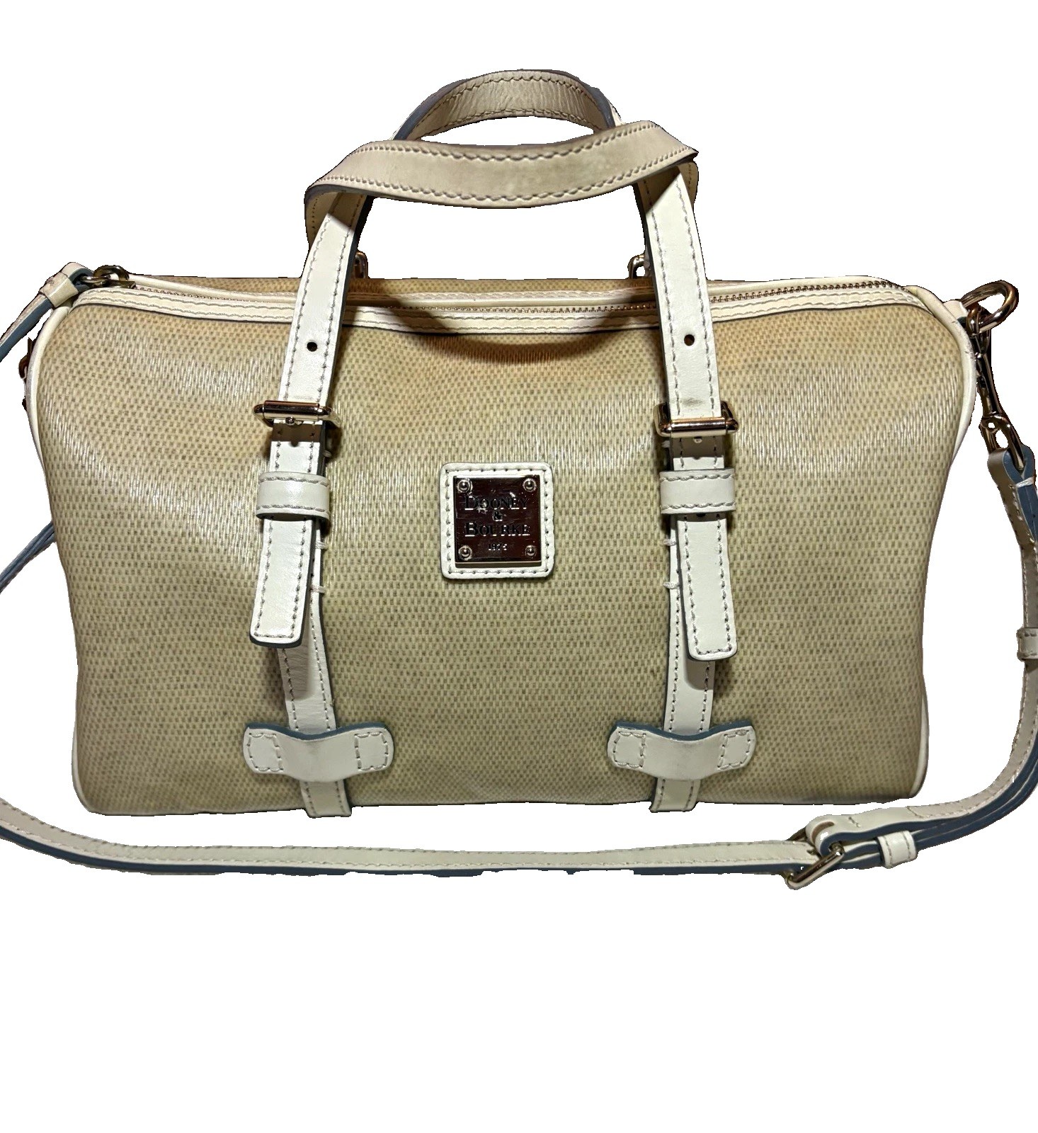 Authentic Dooney & Bourke Panama Grasscloth Barrel Satchel Handbag