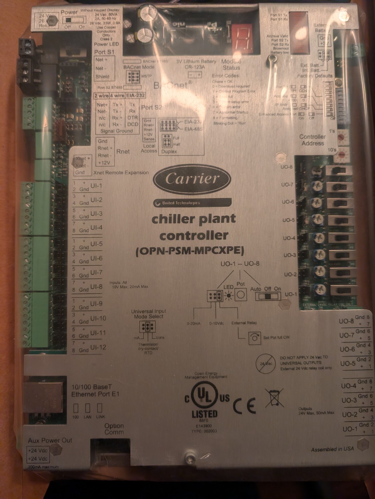 NEW IN BOX CARRIER CHILLER PLANT CONTROLLER OPN-PSM-MPCXPE - NEW IN BOX CARRIER CHILLER PLANT CONTROLLER OPN-PSM-MPCXPE -