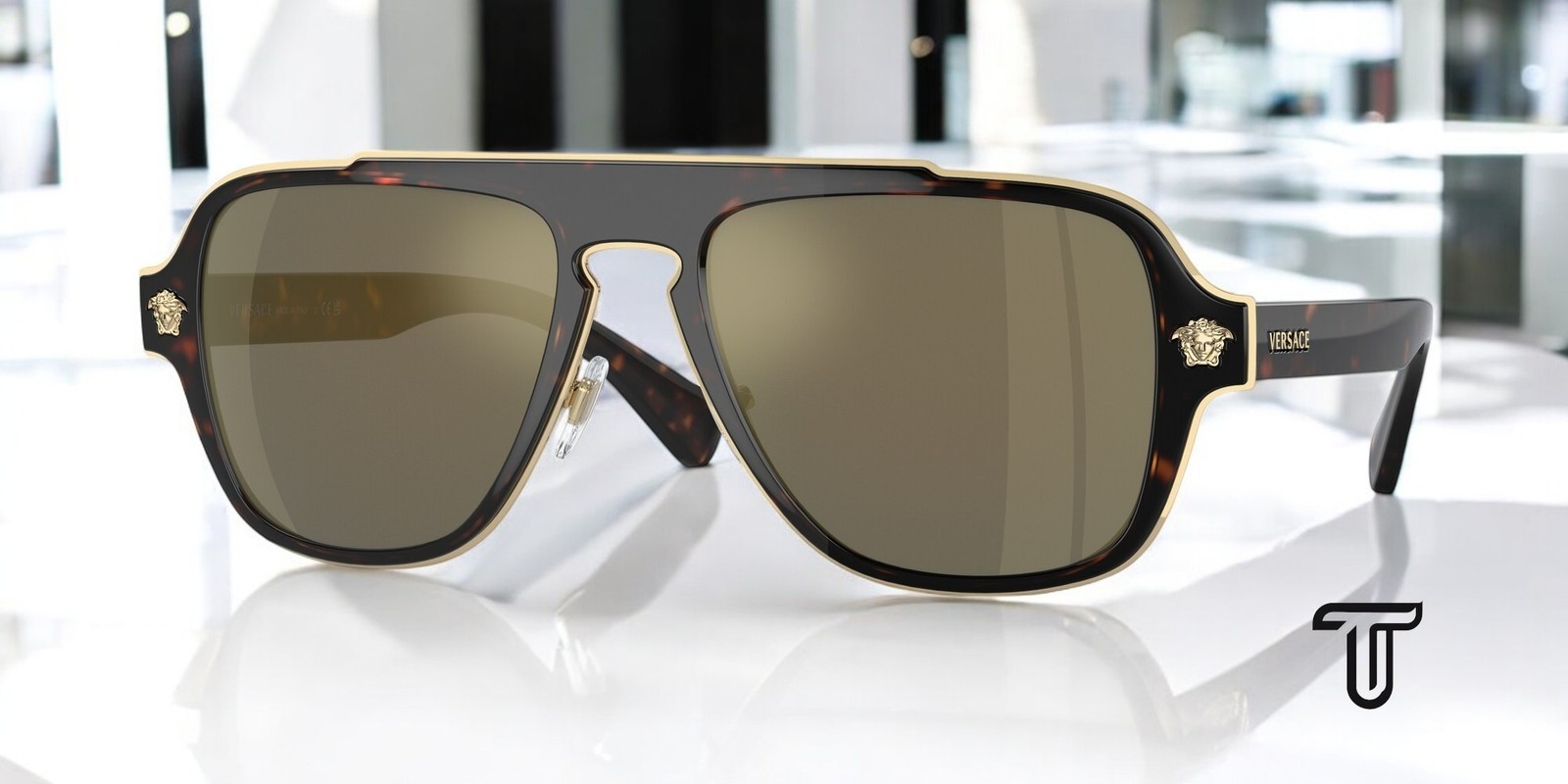 VERSACE VE2199 12524T Dark Havana Dark Grey Mirror Gold 56 mm Men\'s Sunglasses