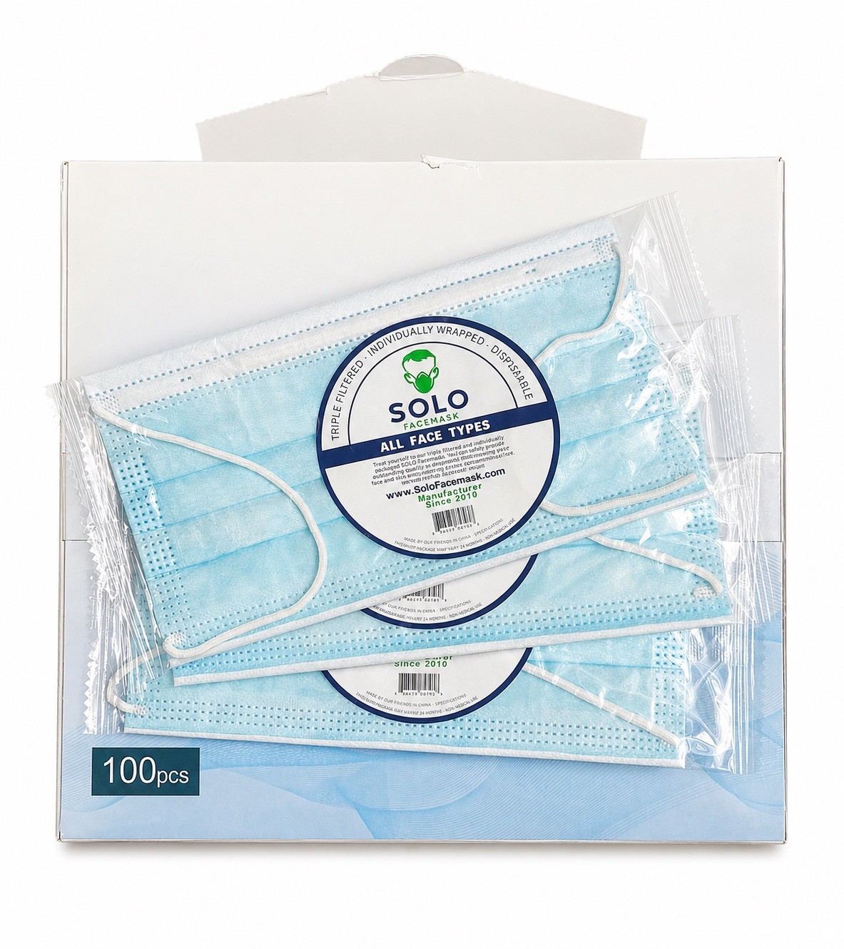 SOLO Disposable Face Masks 100 PCS 3-Ply Factory Sealed Expired 2022 SOLO Disposable Face Masks 100 PCS 3-Ply Factory Sealed Expired 2022