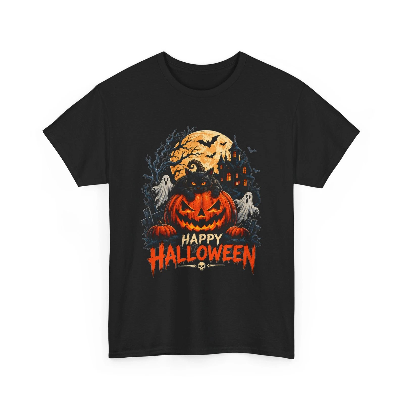 Funny Halloween Pumpkin Spooky Ghost Full Moon  T-shirt S - 5XL