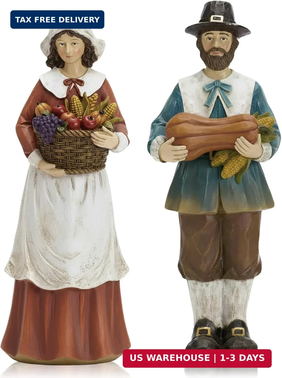 Thanksgiving Fall Harvest Pilgrim Couple Figurine Statue Table Centerpiece Decor
