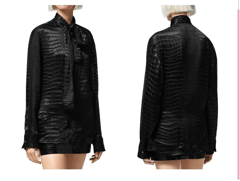 Authentic Versace devoré scarf-tie blouse in black. Size 2/xsmall/small