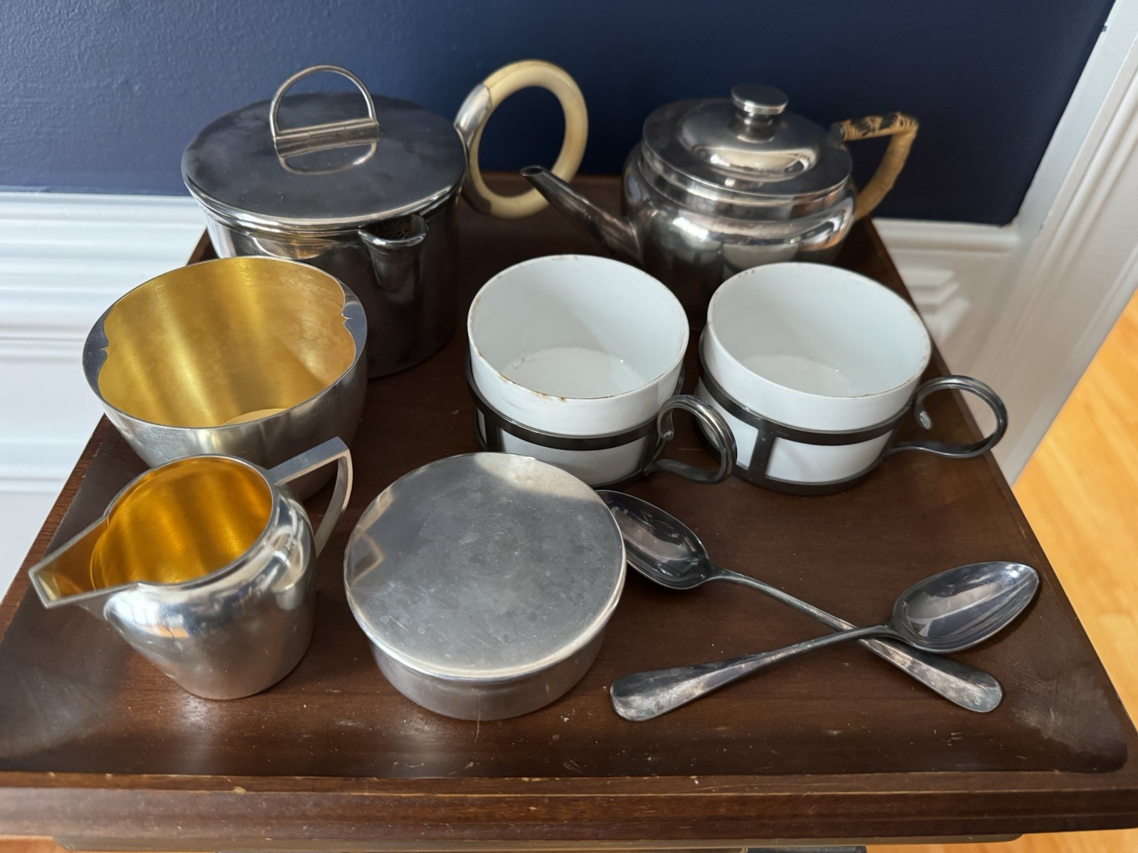 G. Keller - Paris Antique Tea/Picnic Set For Two w/ Leather & Canvas Case