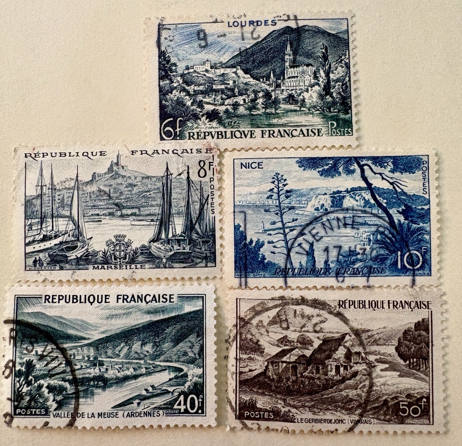 France & colonies vintage mid-20th-century French tourism stamps