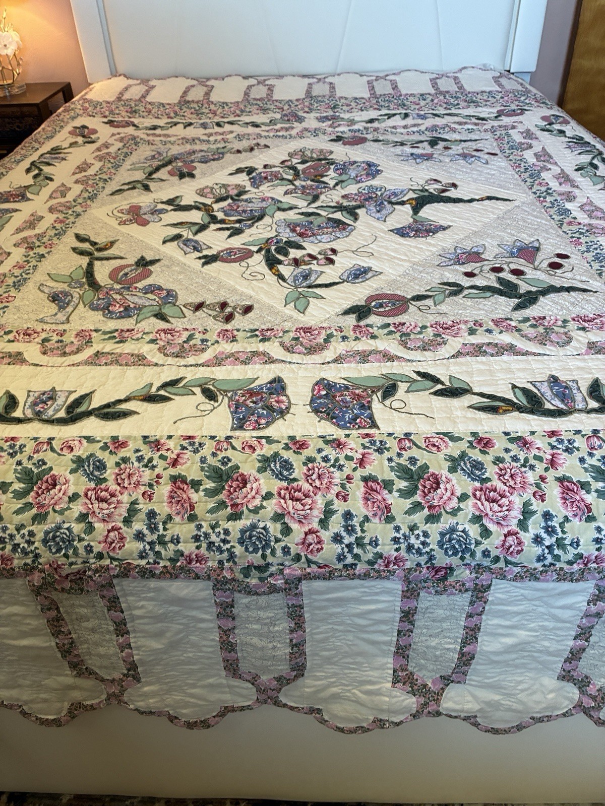 Vintage Arch Quilt Hand Applique Farmhouse Floral Cottage Excellent 81” X 88” 