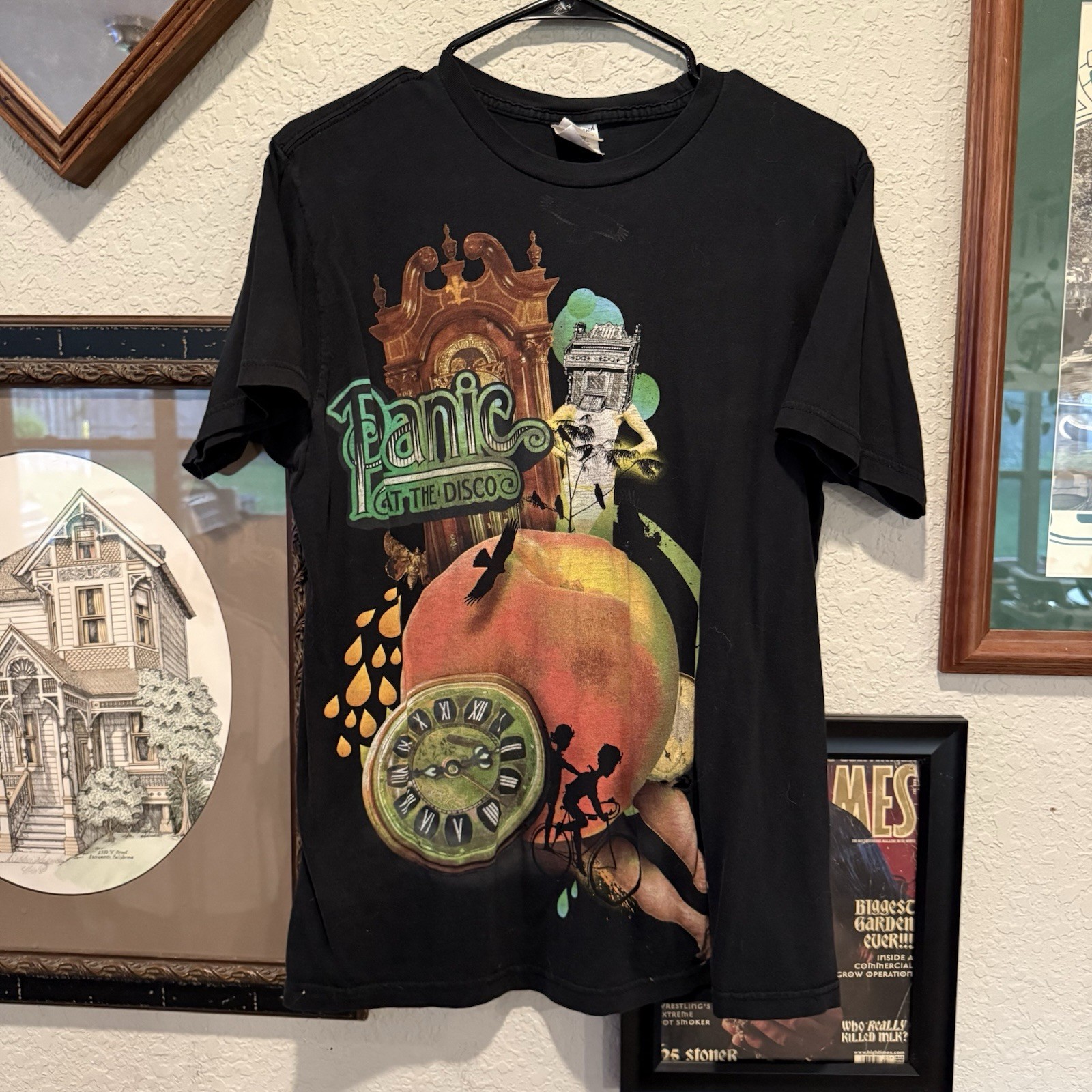 Vintage 00s RARE Panic at the Disco James and the Giant Peach Large Black Shirt
