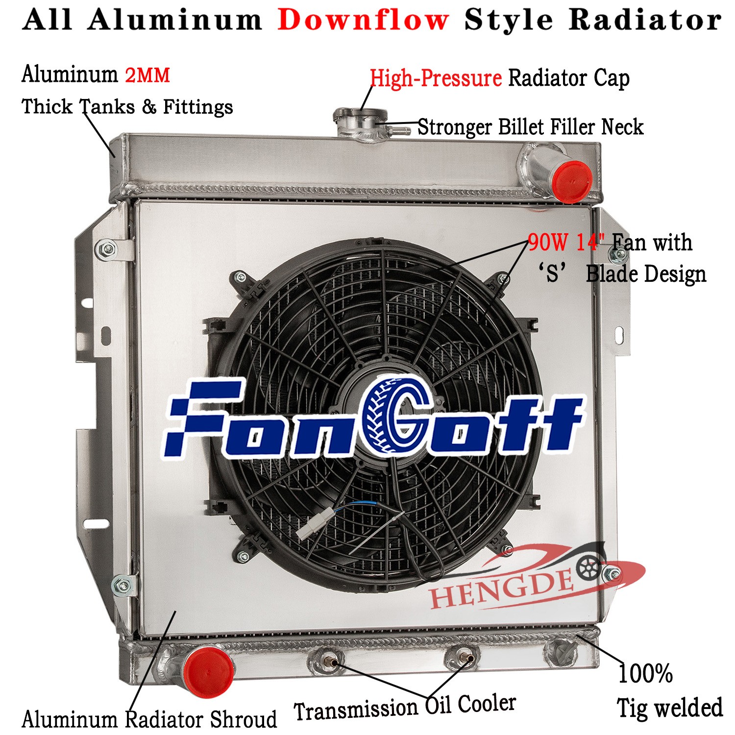 4 Row Aluminum Radiator Shroud Fan For 1955-1956-1957 Ford Thunderbird T-Bird V8