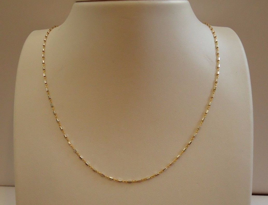 18K YELLOW GOLD OVER 925 STERLING SILVER LADIES DESIGNER TWO TONE CHAIN /18\'\'
