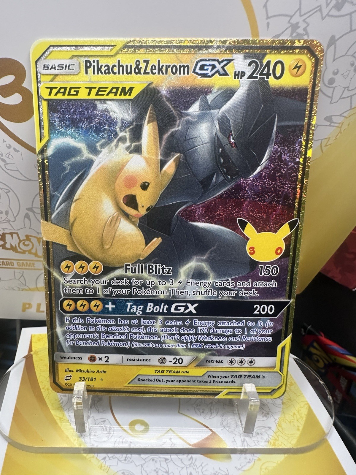 Pikachu & Zekrom GX Tag Team 33/181 30th Anniversary Celebrations Pokemon TCG 