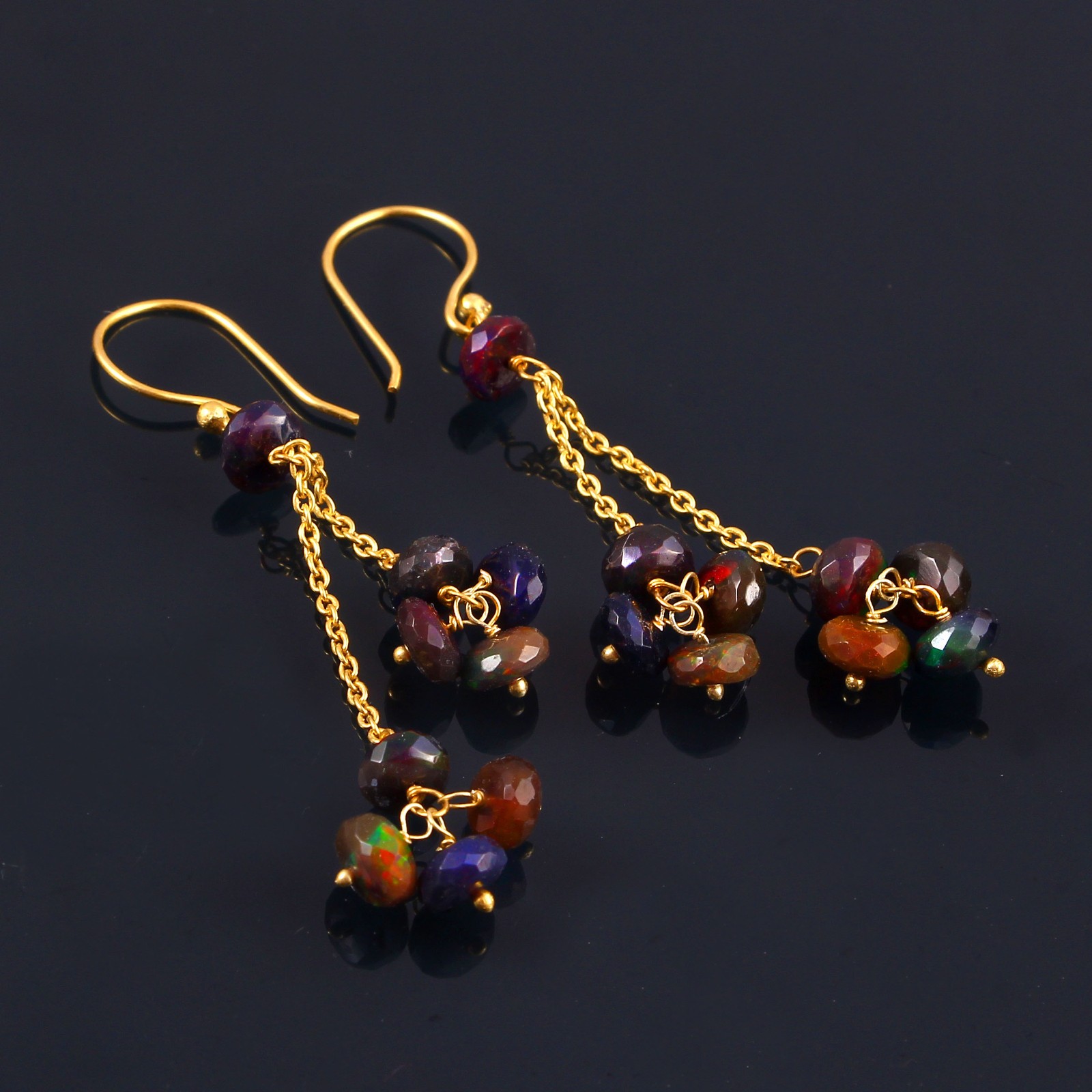 Genuine Ethiopian Opal Earrings Solid 14K Gold Dangle Jewelry 3454 Genuine Ethiopian Opal Earrings Solid 14K Gold Dangle Jewelry 3454