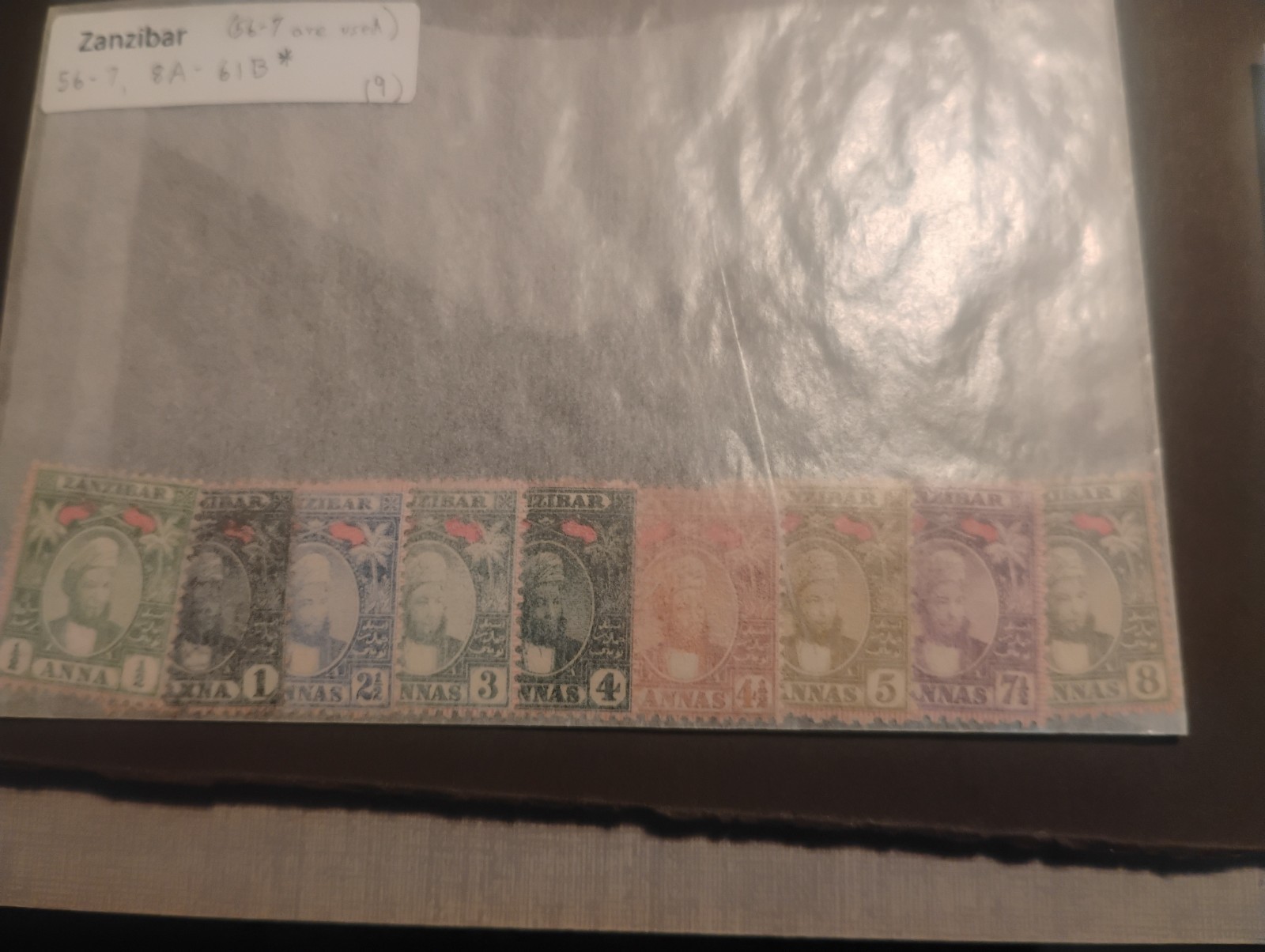 ZANZIBAR collection 9 stamps 1/2ANNA, to 8 ANNA,MINT HINGED 