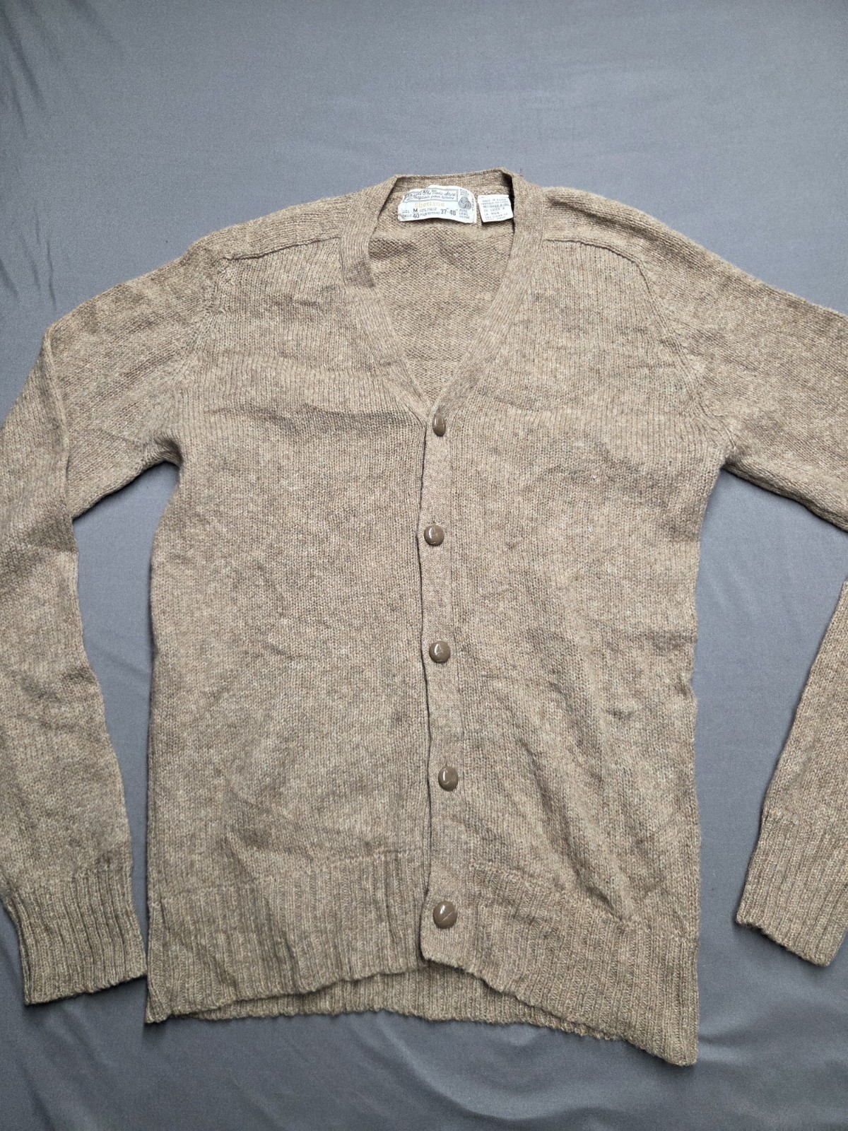 Vintage Sears Shetland Pure Virgin Wool Cardigan Sweater Men\'s Size M Brown Flaw Vintage Sears Shetland Pure Virgin Wool Cardigan Sweater Men\'s Size M Brown Flaw