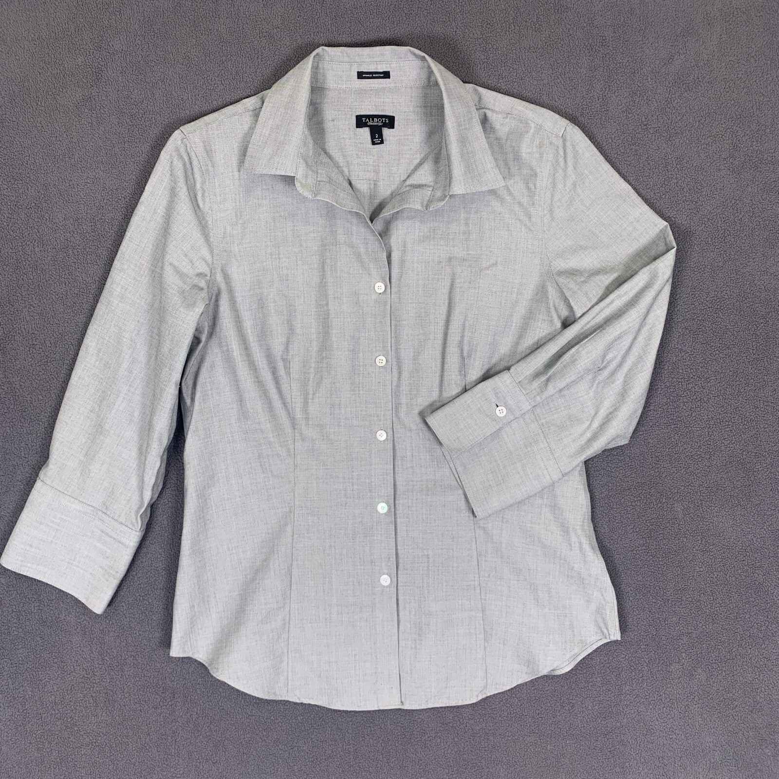 Talbot\'s Shirt Women\'s 2 Gray Collar Wrinkle Resistant Button Careercore Casual Talbot\'s Shirt Women\'s 2 Gray Collar Wrinkle Resistant Button Careercore Casual