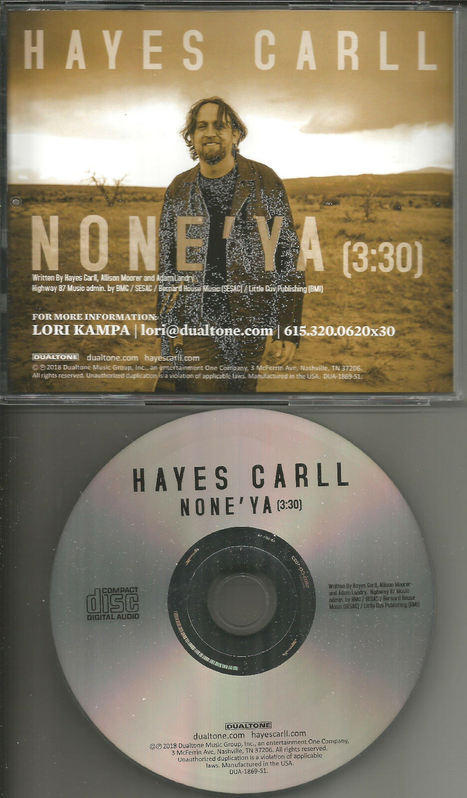 HAYES CARLL None Ya ULTRA RARE 2018 USA PROMO Radio DJ CD Single MINT