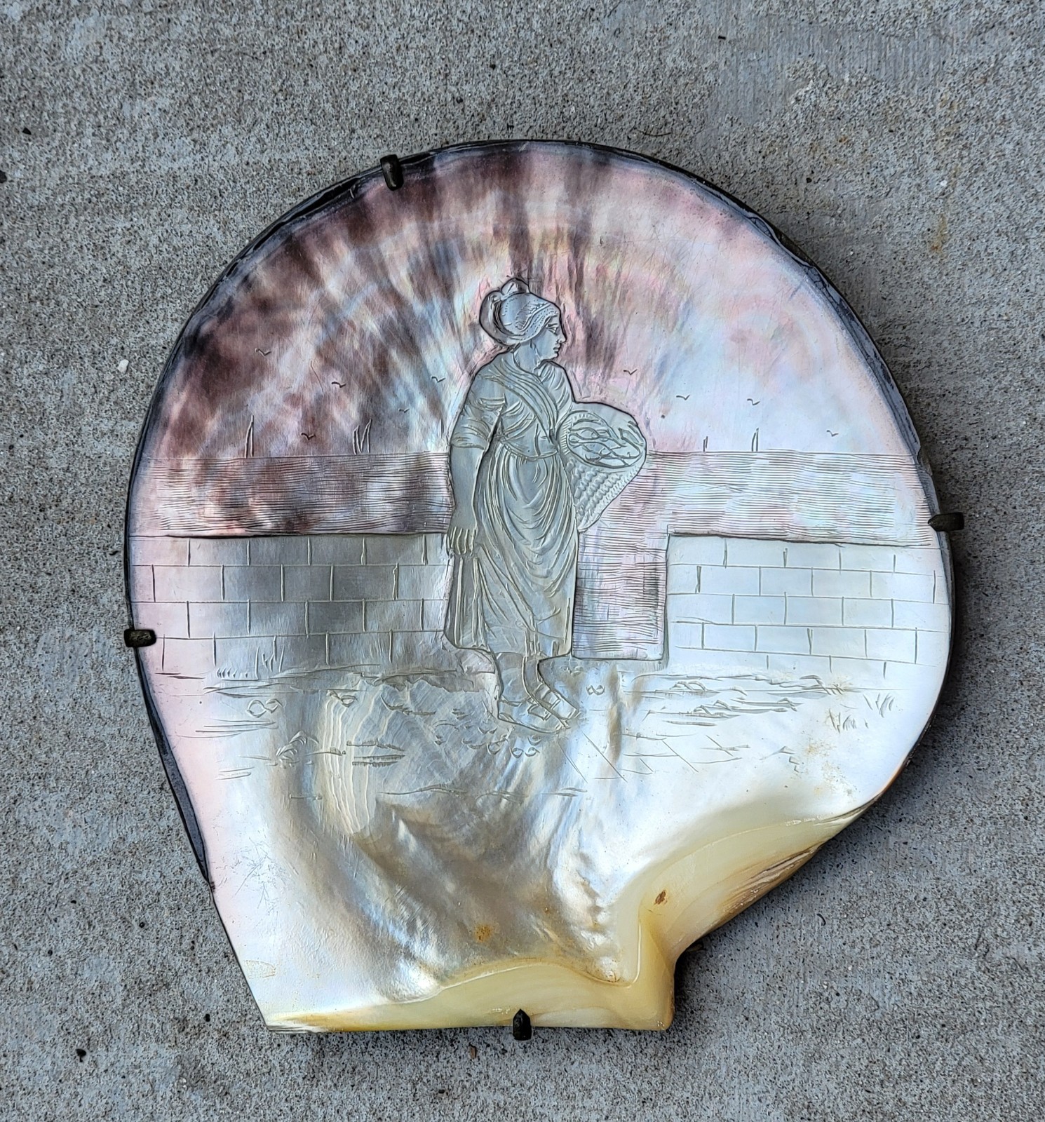 Antique 19th Century French Carved Mother-of-Pearl Shell GRAND TOUR Souvenir