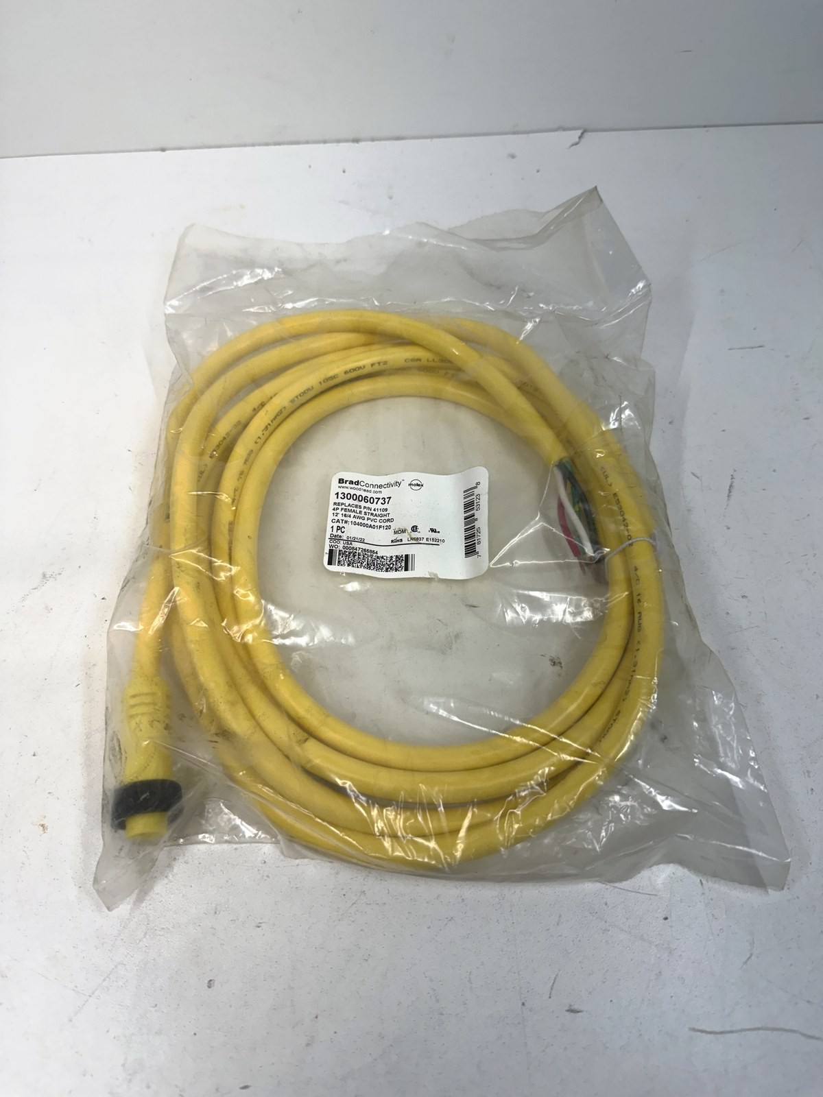 Brad Connectivity 1300060737 4-Pin Female Straight Cordset 12ft 16/4 AWG PVC