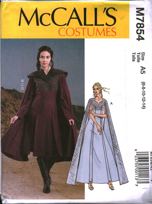 7854 UNCUT McCalls Sewing Pattern Misses Costume Medieval Dress Capelet Sew 14