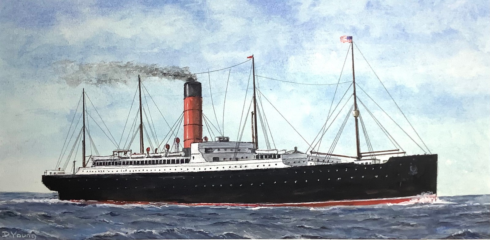 RMS CARPATHIA - Orig. watercolor & gouache painting by PA artist David Young
