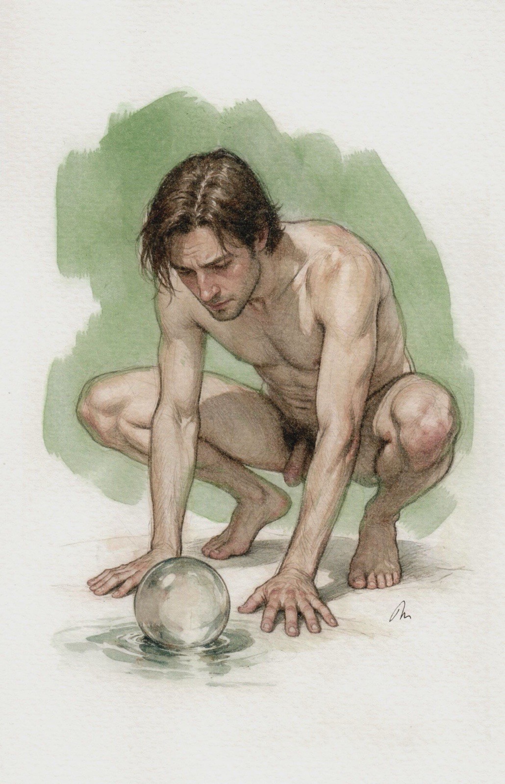 Original Watercolor Painting Male Figure Portrait Book Page  (5.5 × 8.5 inches)