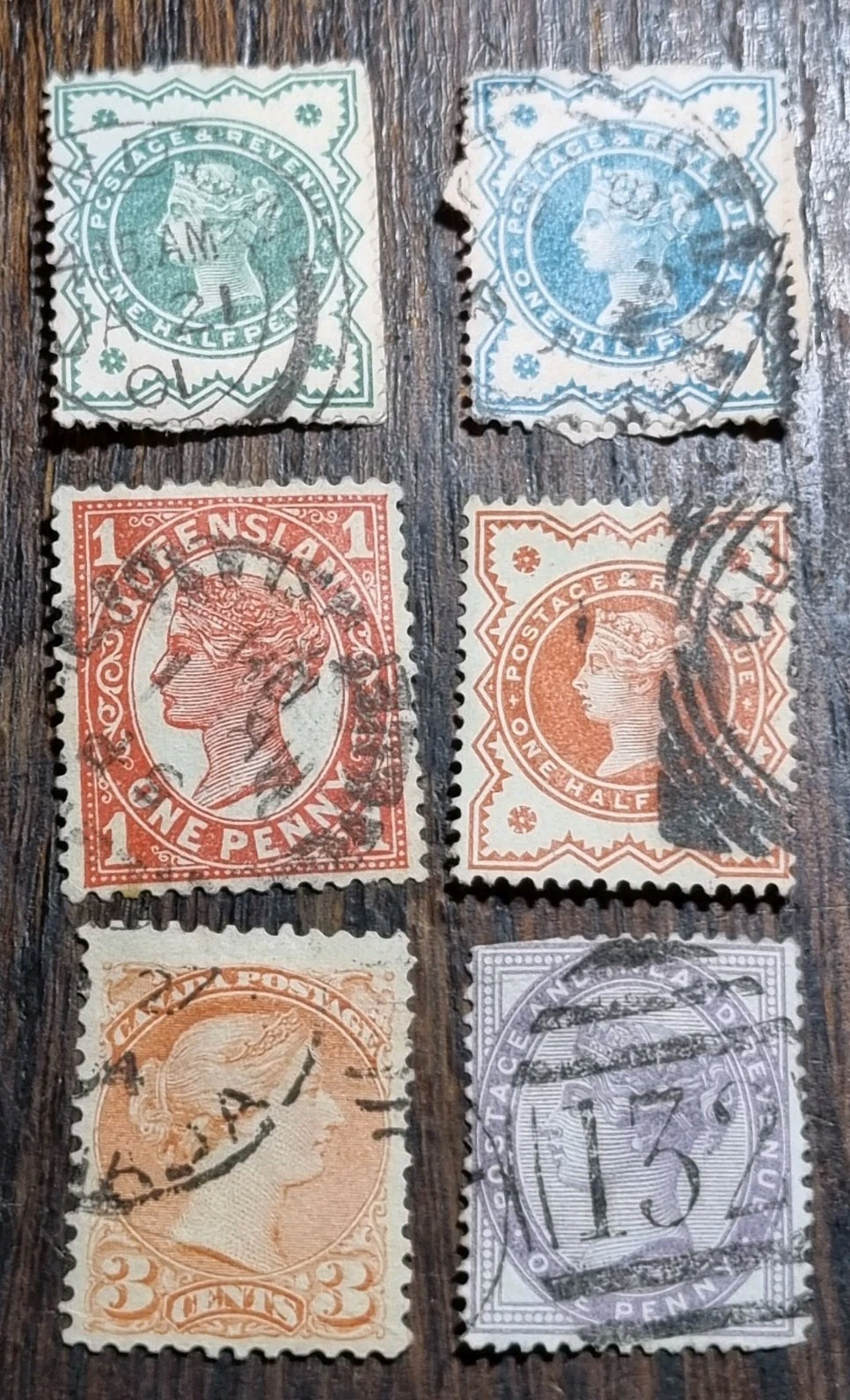 GB COLONIES QUEENSLAND  AUSTRALIA VICTORIA  One Penny Red Used + Half Penny Lot