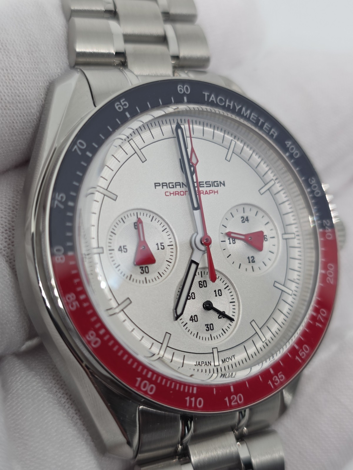 USA Pagani Design VK63 PD-1701 Moonwatch Pepsi White Chronograph SS Bracelet USA Pagani Design VK63 PD-1701 Moonwatch Pepsi White Chronograph SS Bracelet