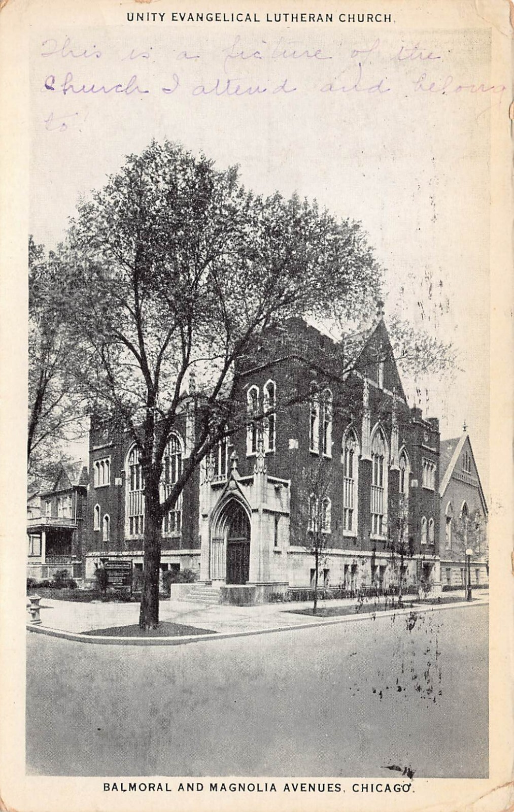 Chicago IL Illinois Unity Lutheran Church c1924 Magnolia Ave Vtg Postcard B28
