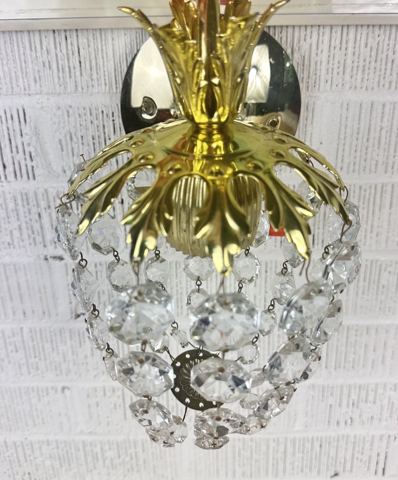 Pair Vintage Underwriters Laboratories Gold Drop Crystal Electric Light Fixtures Pair Vintage Underwriters Laboratories Gold Drop Crystal Electric Light Fixtures