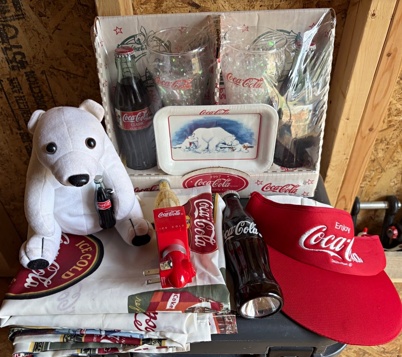 Vintage Coca-Cola 1997 Original Soda Advertising Lot Glasses w/ Tray & Visor Vintage Coca-Cola 1997 Original Soda Advertising Lot Glasses w/ Tray & Visor