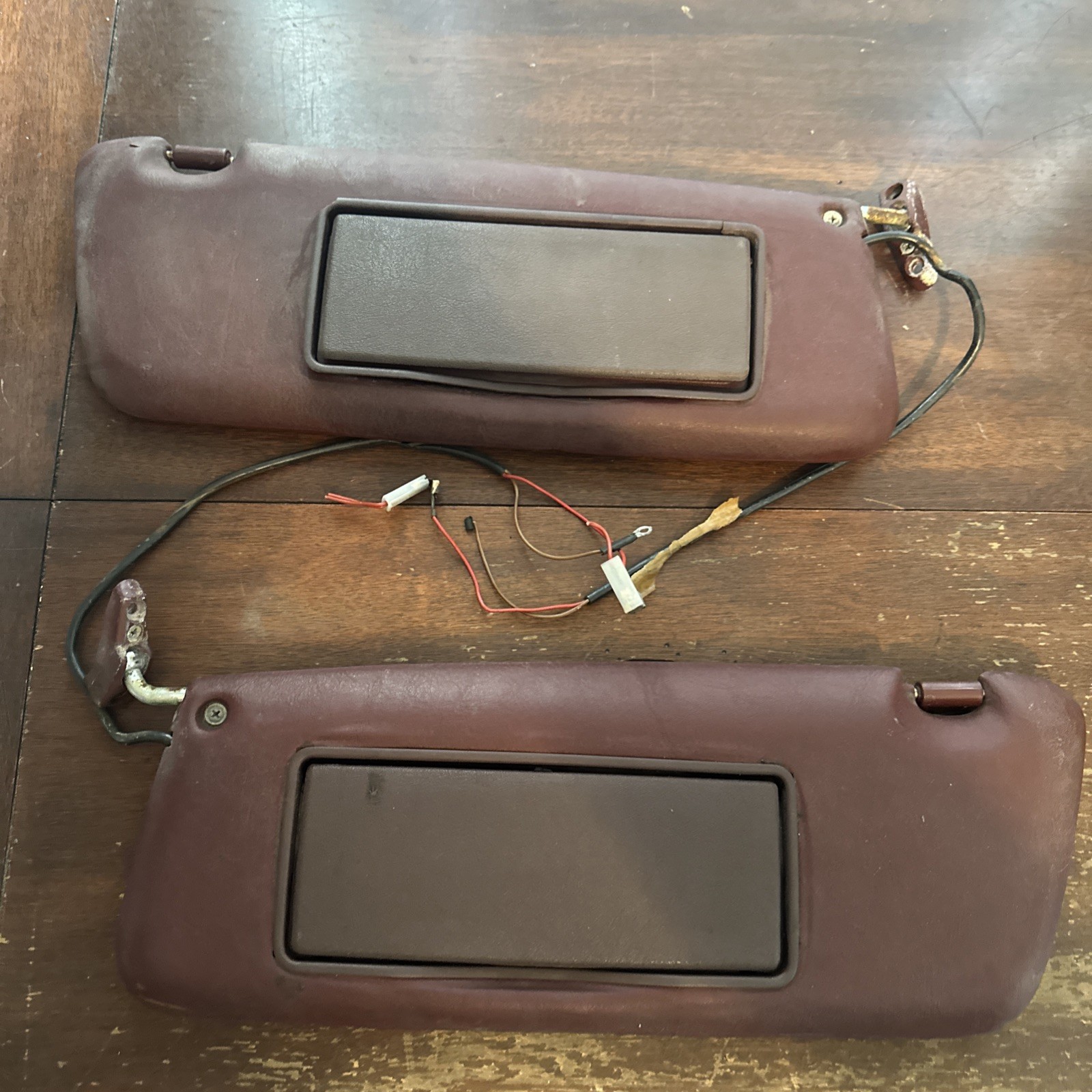 1977-1989 Mercedes Benz SL-Class Pair of Red Sun Visors with Vanity Mirrors OEM.