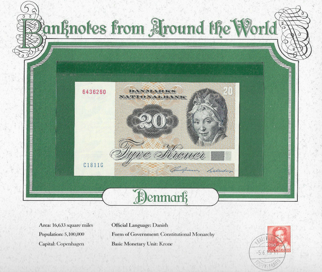 World Banknotes Denmark 20 kroner P-49b.1 1981 UNC C1811