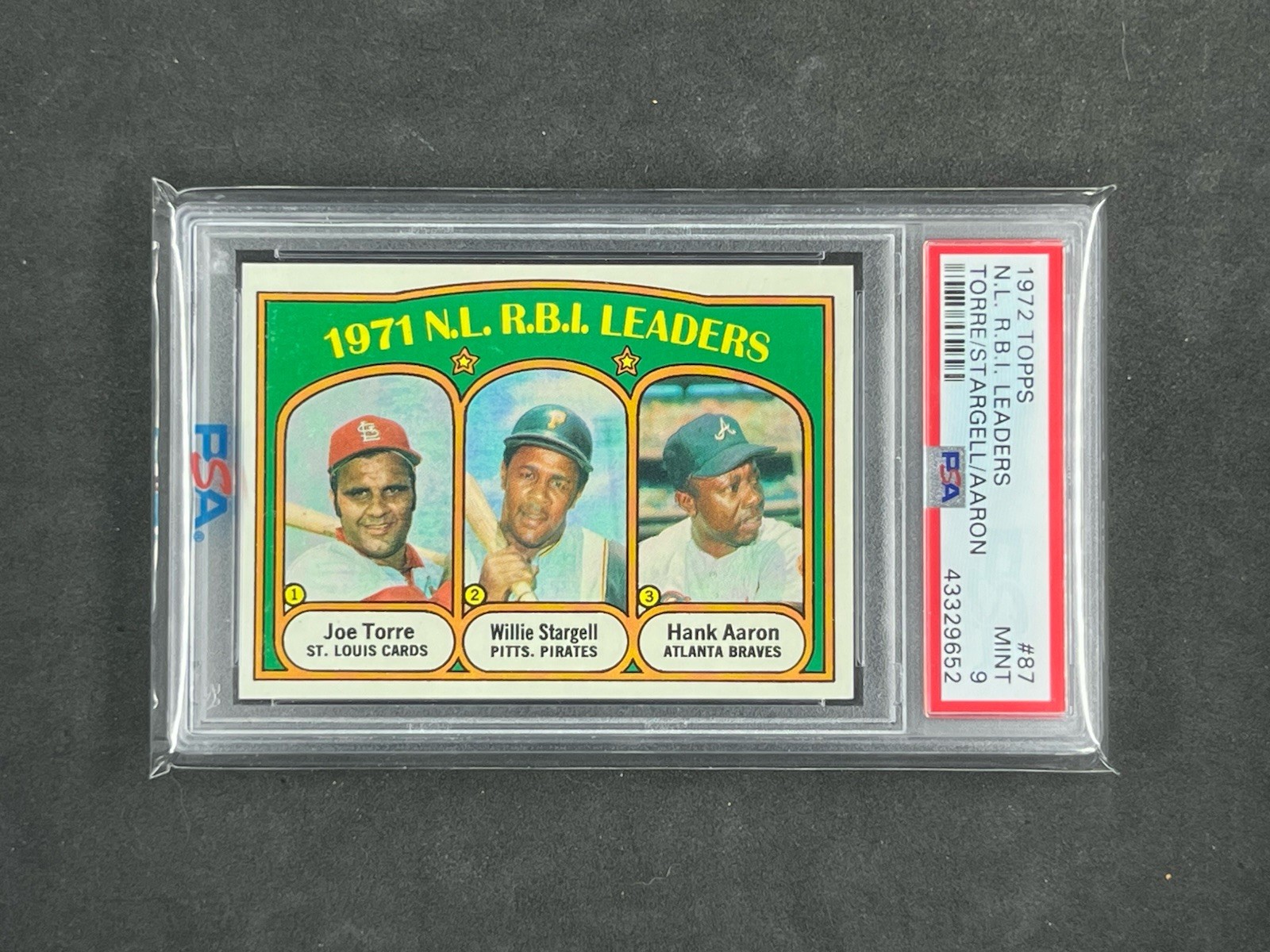 1972 Topps #87 Joe Torre/Willie Stargell/Hank Aaron PSA 9 MINT NL RBI Leaders
