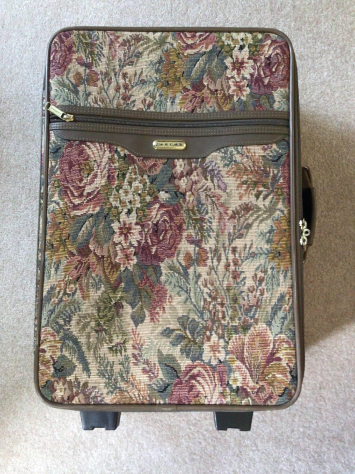 Vintage Jacquar Floral tapestry rolling luggage/travel bag/suitcase 20” carry on