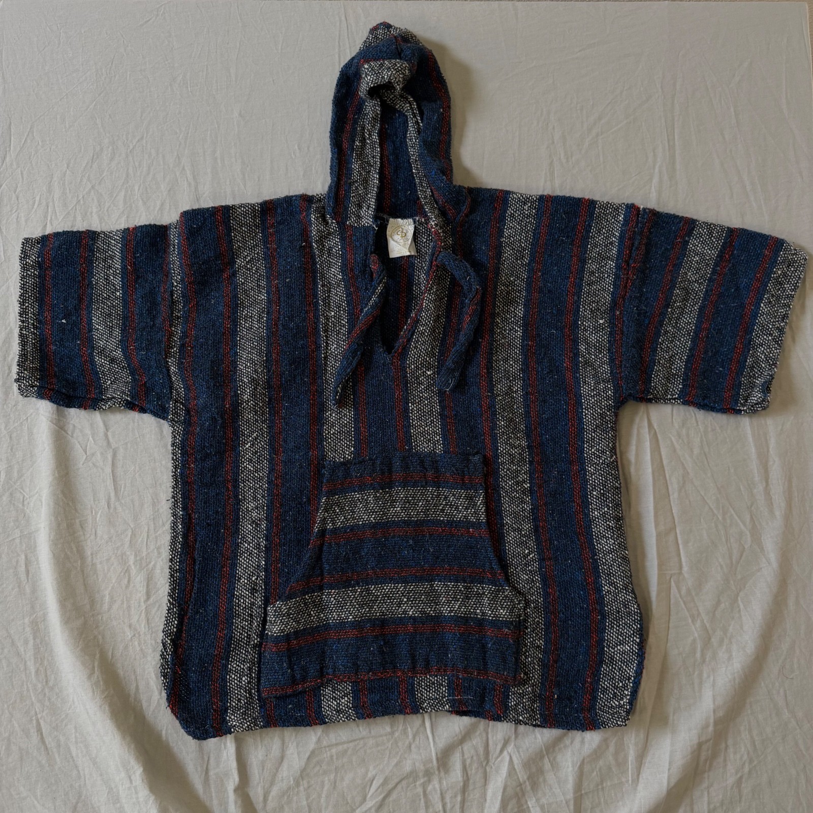 Senor Lopez XL Baja Hoodie Pullover Blue Striped 100% Acrylic Very Good