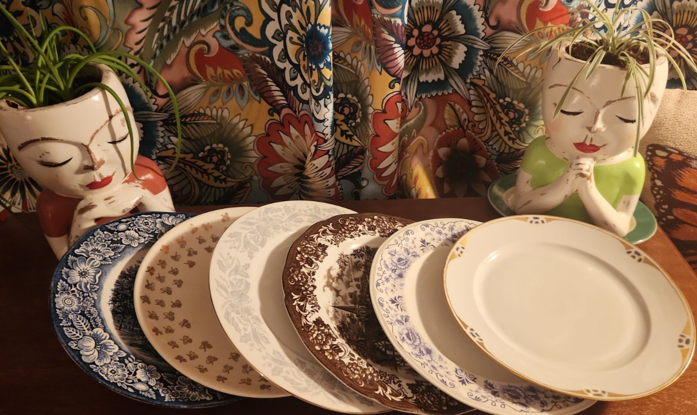 Vintage Mismatched China Dinner Plates Set of 6 Blue Gold Wedding Cottagecore H Vintage Mismatched China Dinner Plates Set of 6 Blue Gold Wedding Cottagecore H