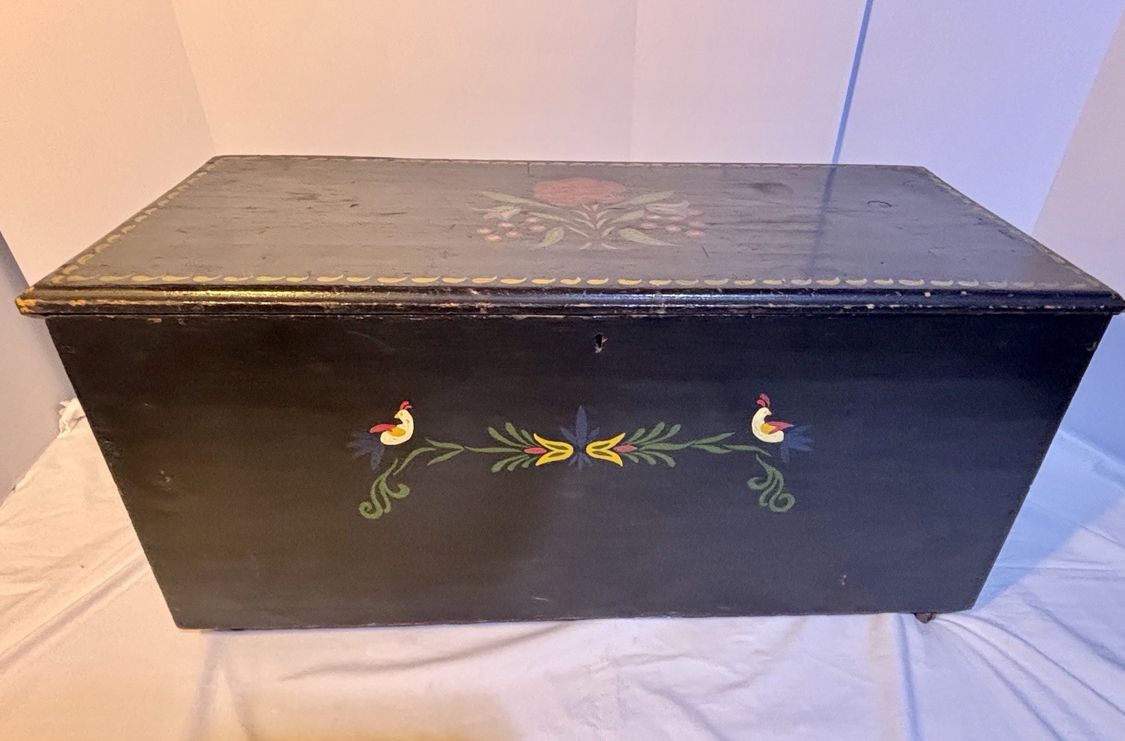 Antique Primitive Pennsylvania Dutch Hand Painted Hope Dowry Blanket Chest