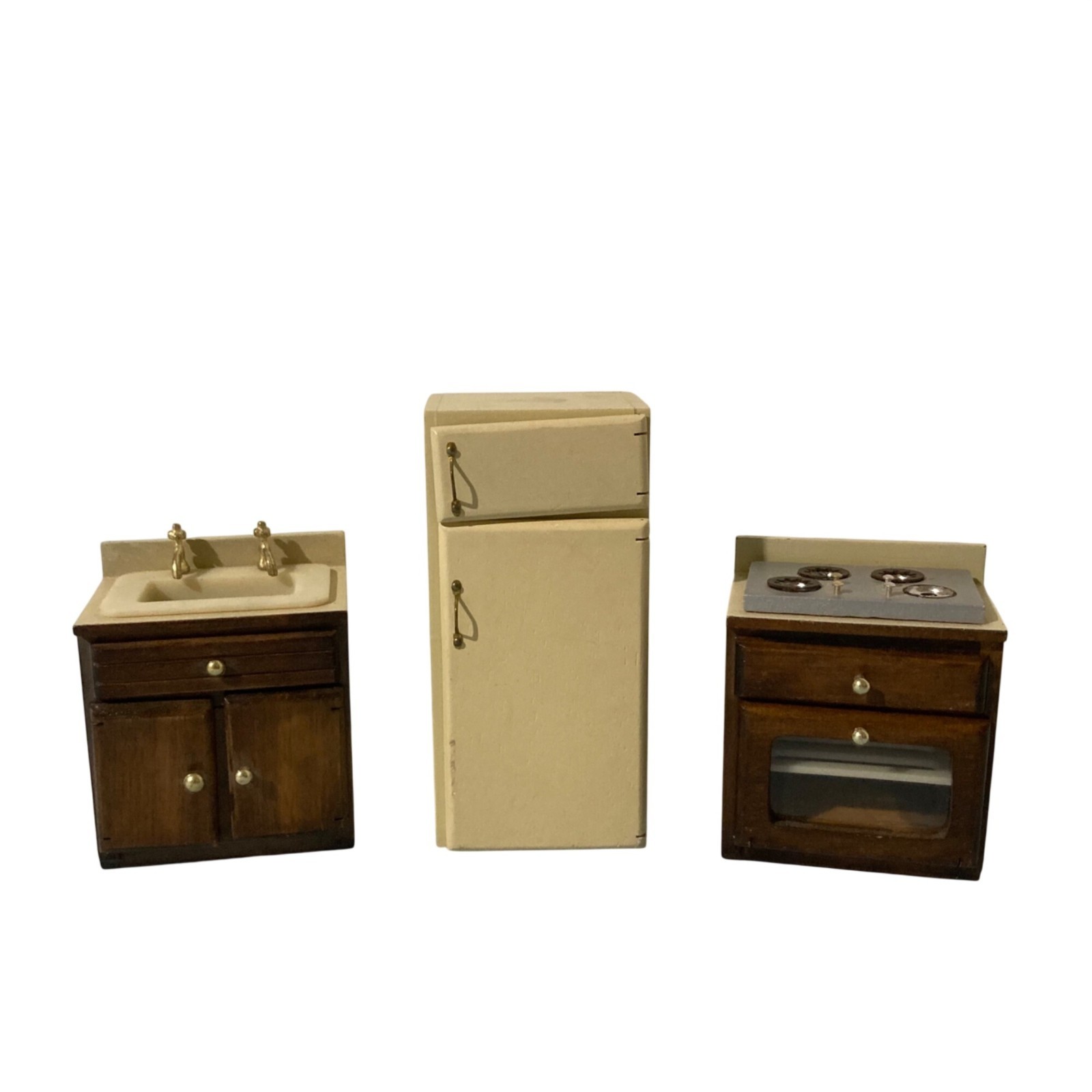 Vintage Miniature Dollhouse Furniture Set Kitchen Sink Stove & Fridge Lot of 3