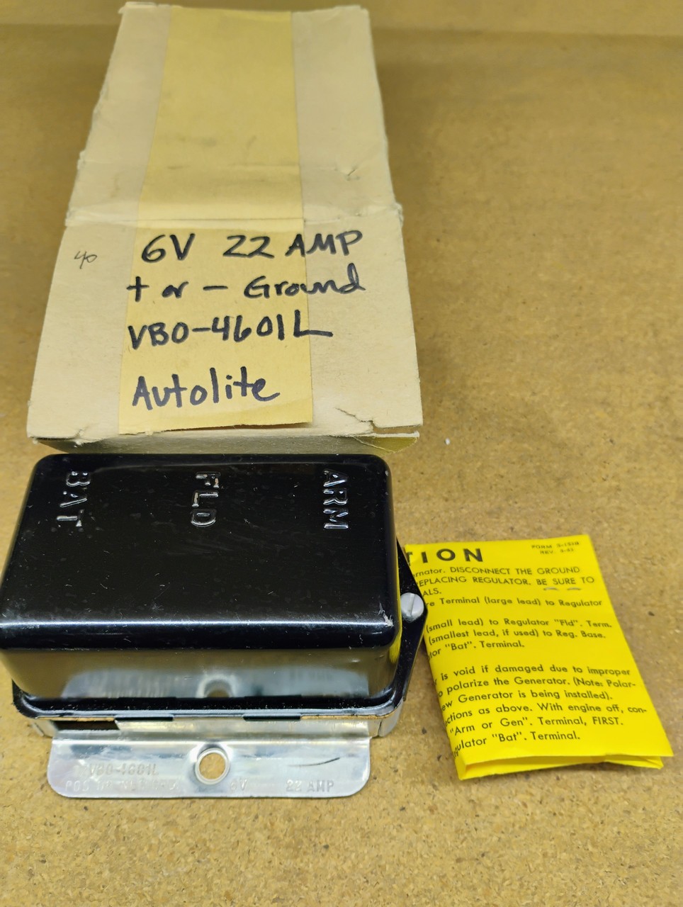 Auto-Lite VBO-4601L Voltage Regulator 1950s 1960s 6V Universal Rebuilt
