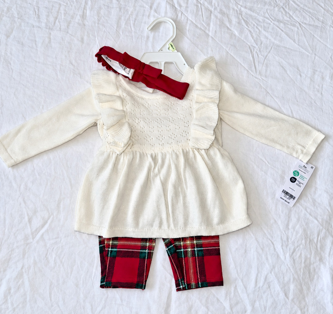 Carter's Baby Girl 3-Piece Plaid Outfit Dress Leggings Headband 3M NWT Carter's Baby Girl 3-Piece Plaid Outfit Dress Leggings Headband 3M NWT