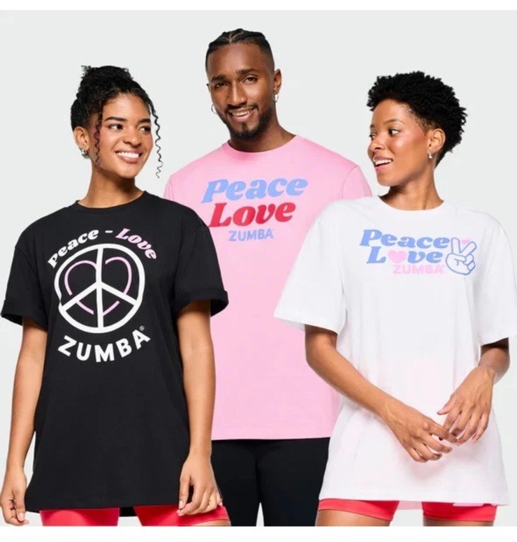 Zumba XO Love Unisex Tee - 1 Size Fits Most Black, Pink or White New Zumba XO Love Unisex Tee - 1 Size Fits Most Black, Pink or White New