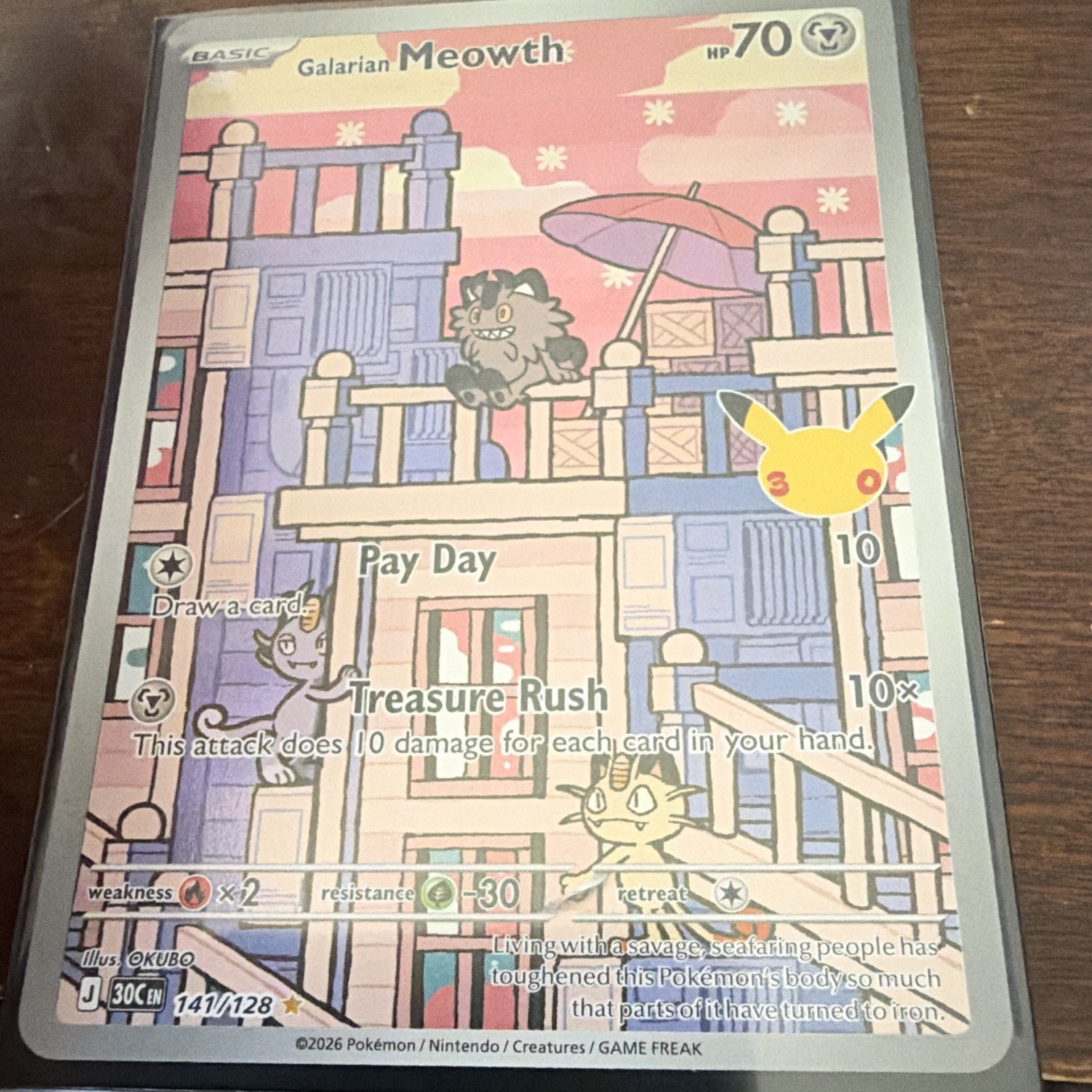 The Pokémon Company Galarian Meowth 141/128 Holo English 70 HP Basic 30th The Pokémon Company Galarian Meowth 141/128 Holo English 70 HP Basic 30th