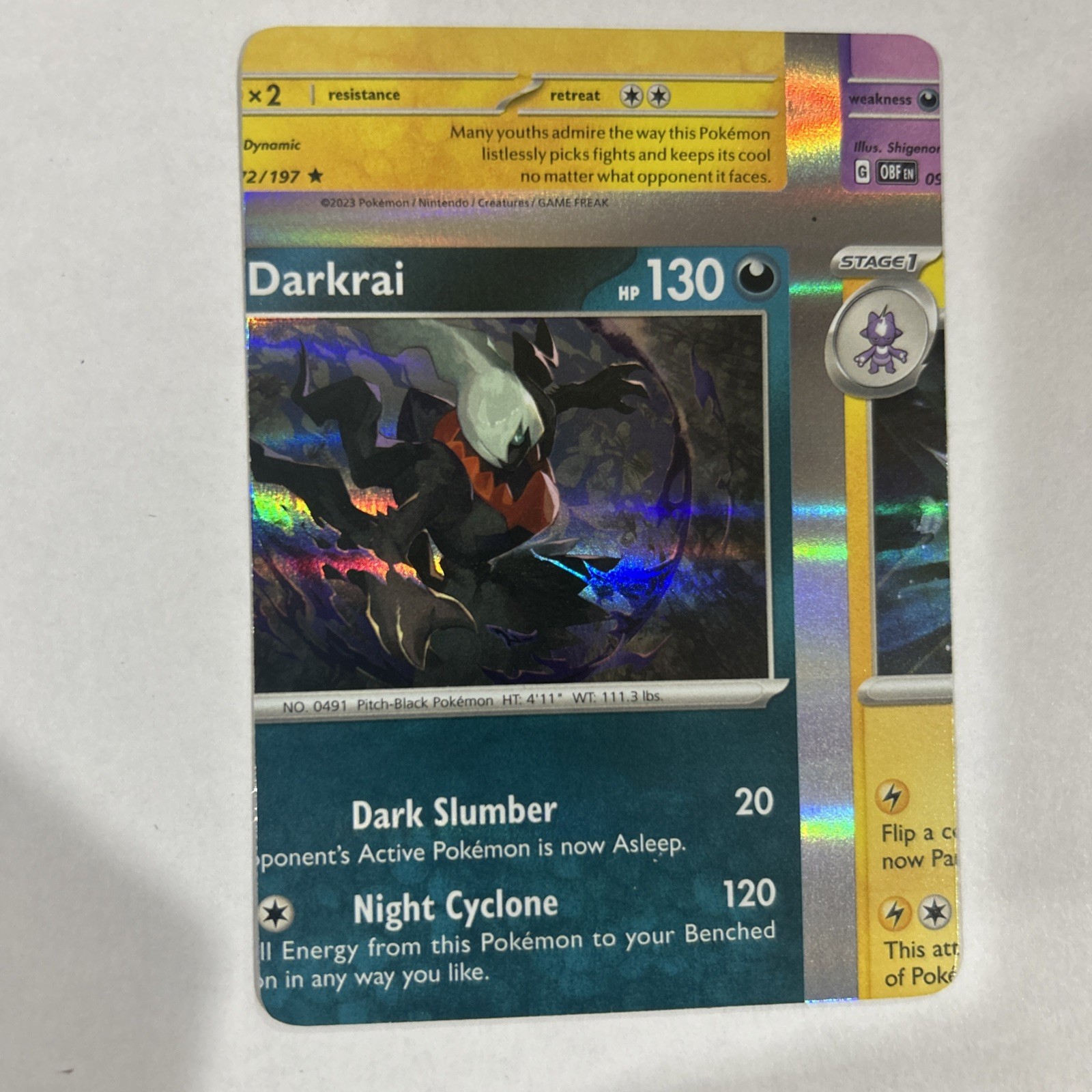 Pokemon Error Darkrai Holo Obsidian Flames Set NFC (non Factory Cut) - K271 Pokemon Error Darkrai Holo Obsidian Flames Set NFC (non Factory Cut) - K271