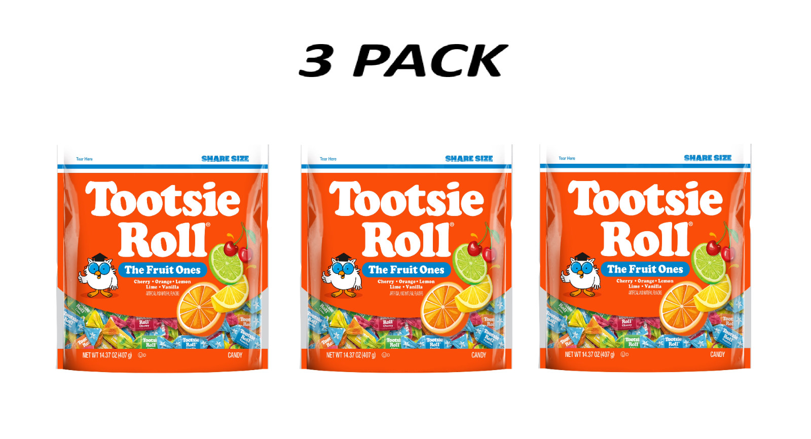(3 Pack) Tootsie Roll Fruit Chews Assorted Fruit Flavors 14.37 oz Gluten Free.
